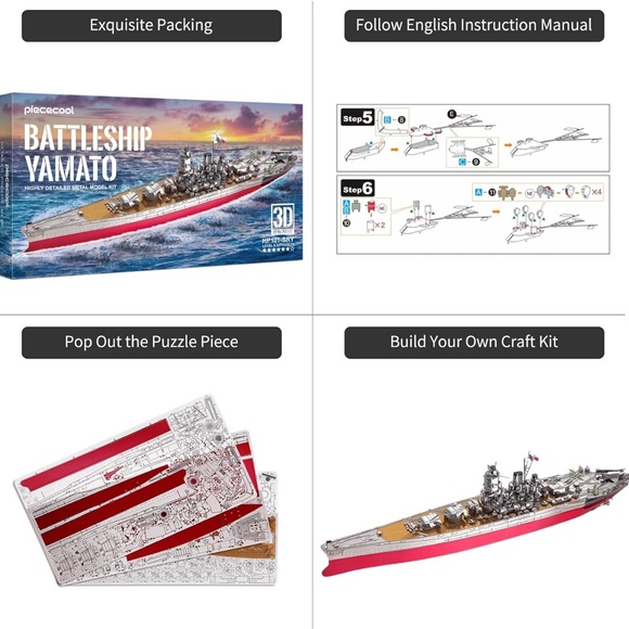 Piececool 3D Metal Puzzle Military Watercraft,Yamato Battleship Building Kit - Picture 10 of 14